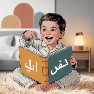 Illustration of a small boy with a book