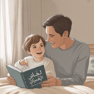 Illustration of a parent reading to their child in bed.