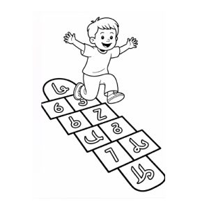 Illustration of a child playing hopscotch