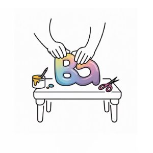 Illustration of some hands crafting arabic letters.