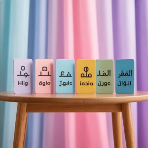 Illustration of flashcards on a table