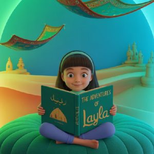 Illustration of a girl sat reading a book.