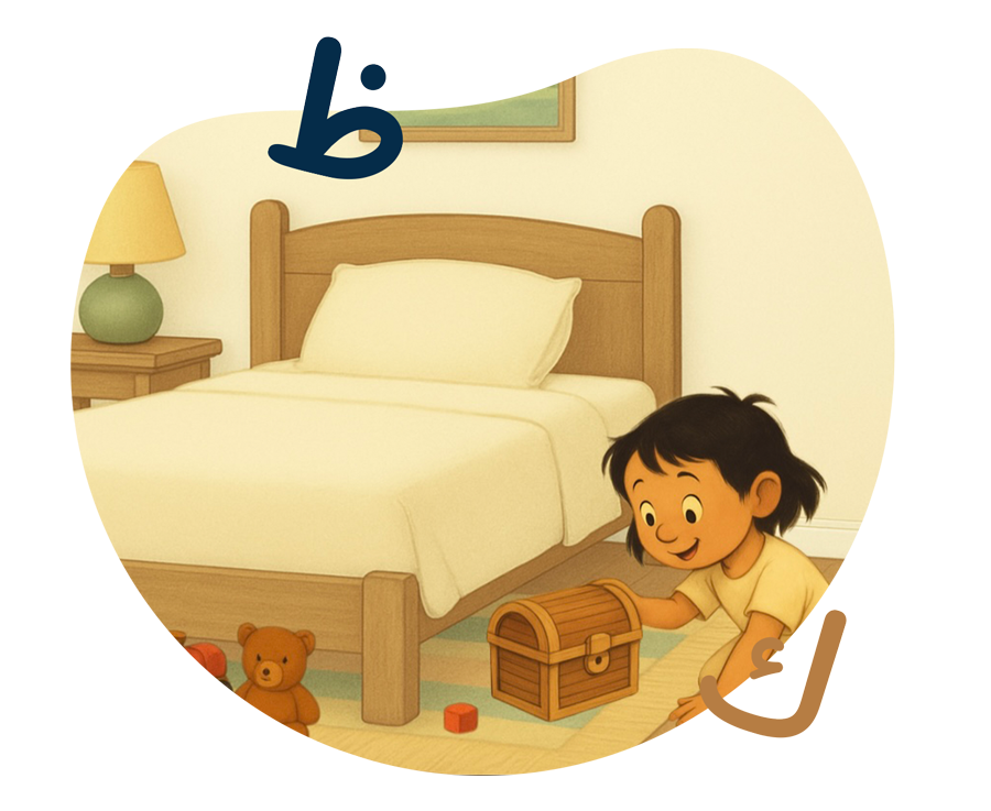 Illustration of a children in their bedroom playing.